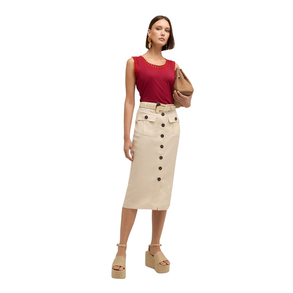 Jupe crayon mi-longue beige, MOTIVI