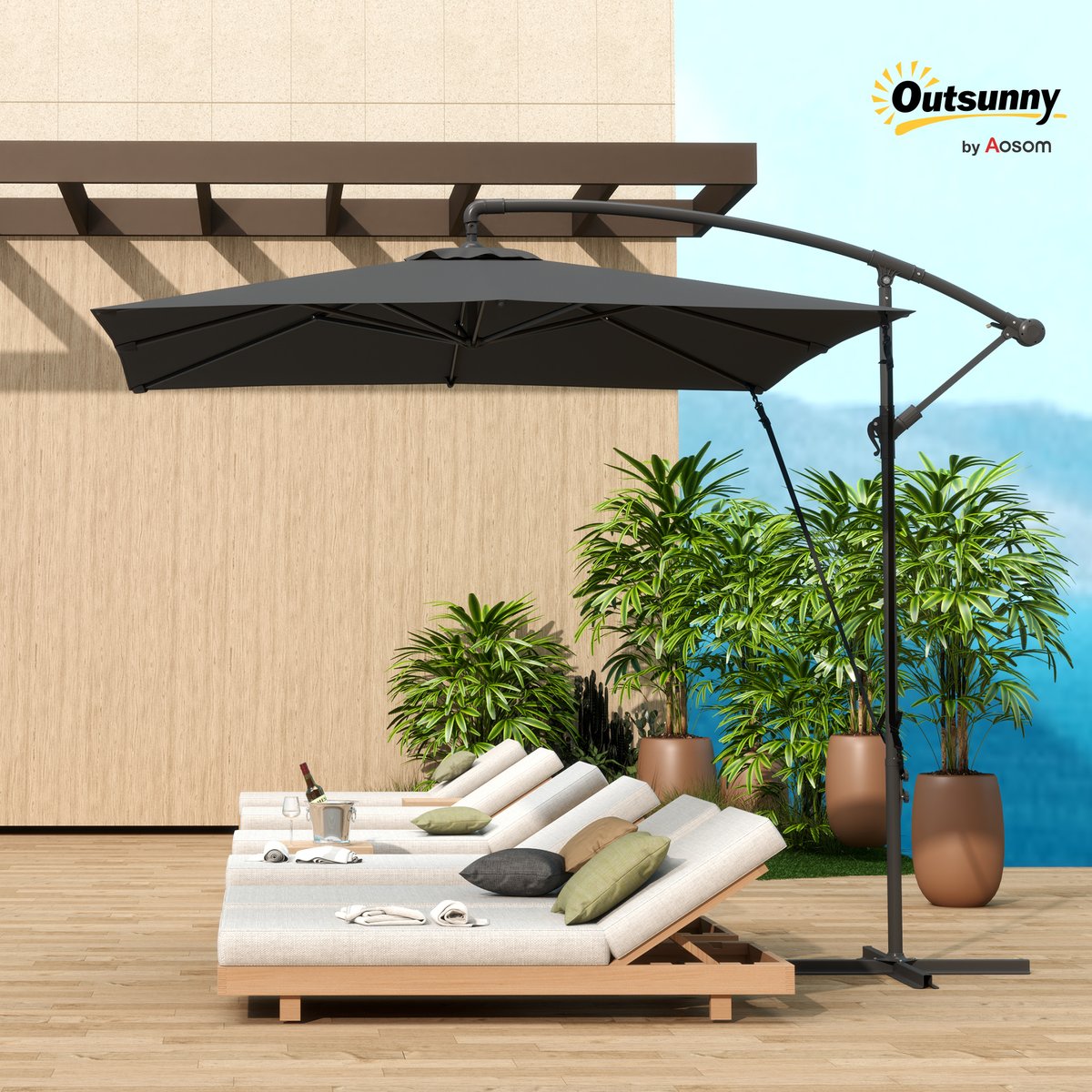 Parasol de terrasse à pied déporté Métal Gris gris, OUTSUNNY