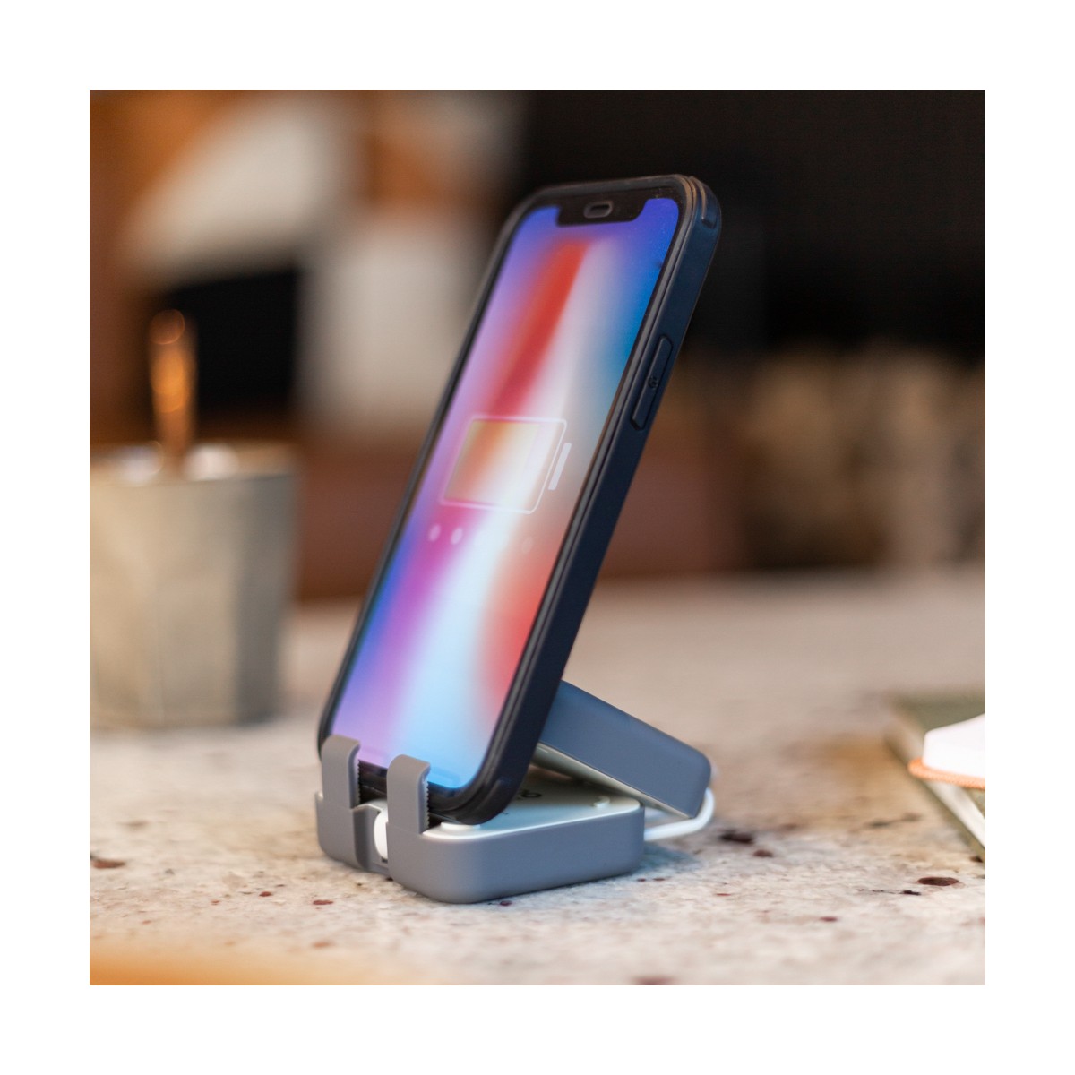 Batterie de secours support téléphone gris, LIVOO