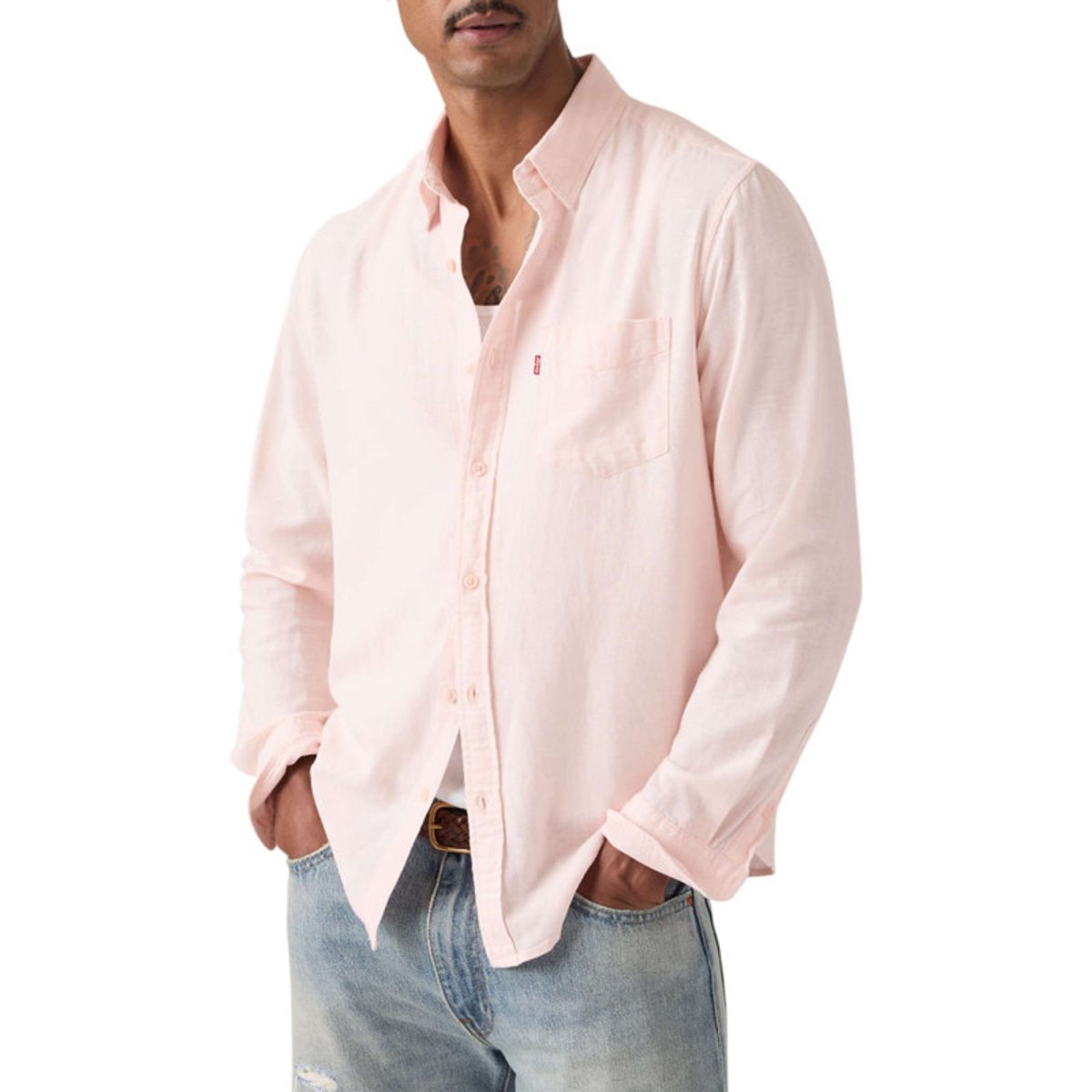Chemise en coton rose à coupe droite pourvue d'un col à revers rose, LEVI'S