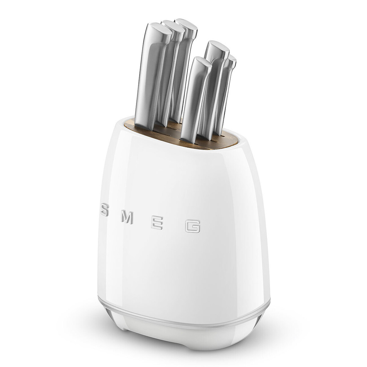 Bloco com facas, SMEG branco, SMEG