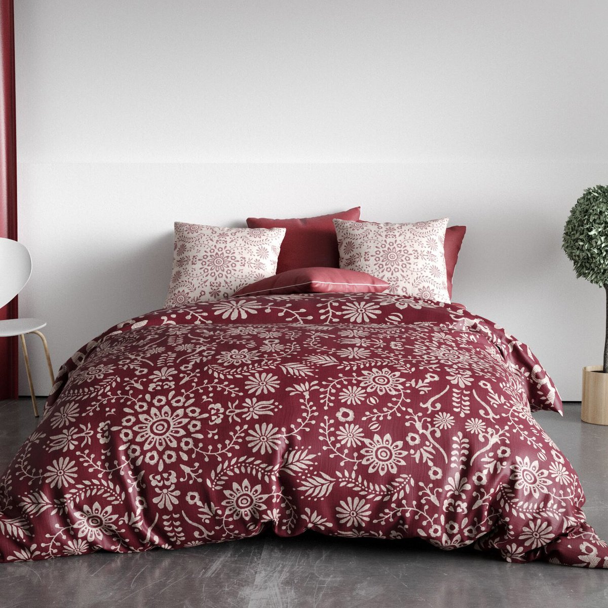 Parure housse de couette en coton imprimée, Vishka rose, C DESIGN HOME TEXTILE