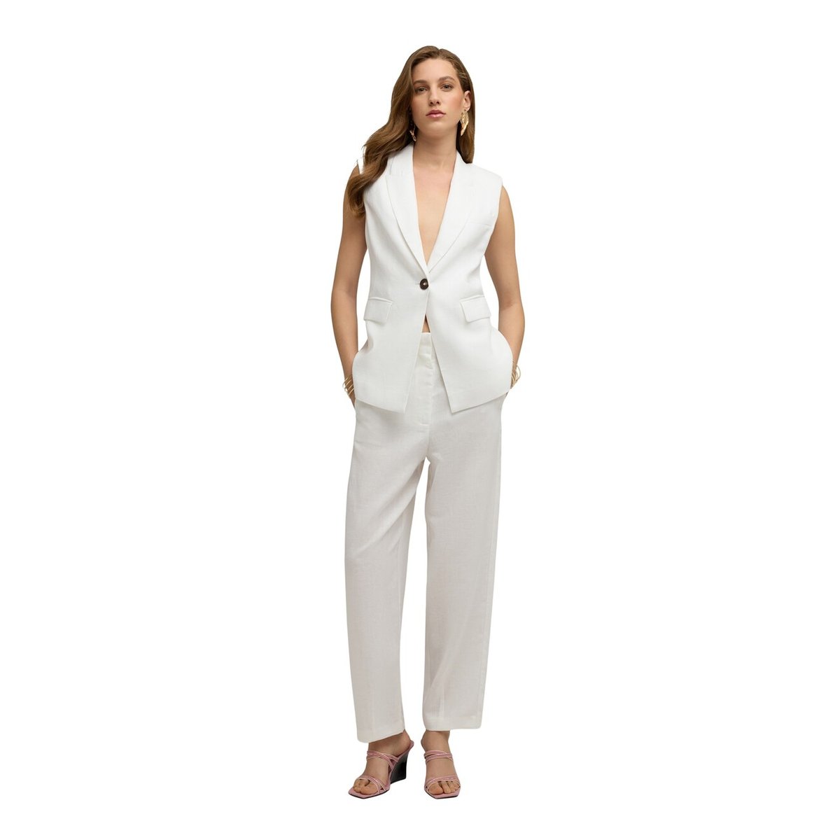 Pantalon avec pinces au bas blanc, MOTIVI