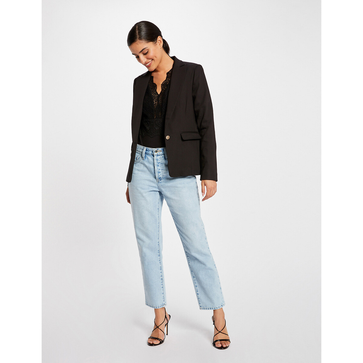Veste tailleur droite boutonnée noir, MORGAN