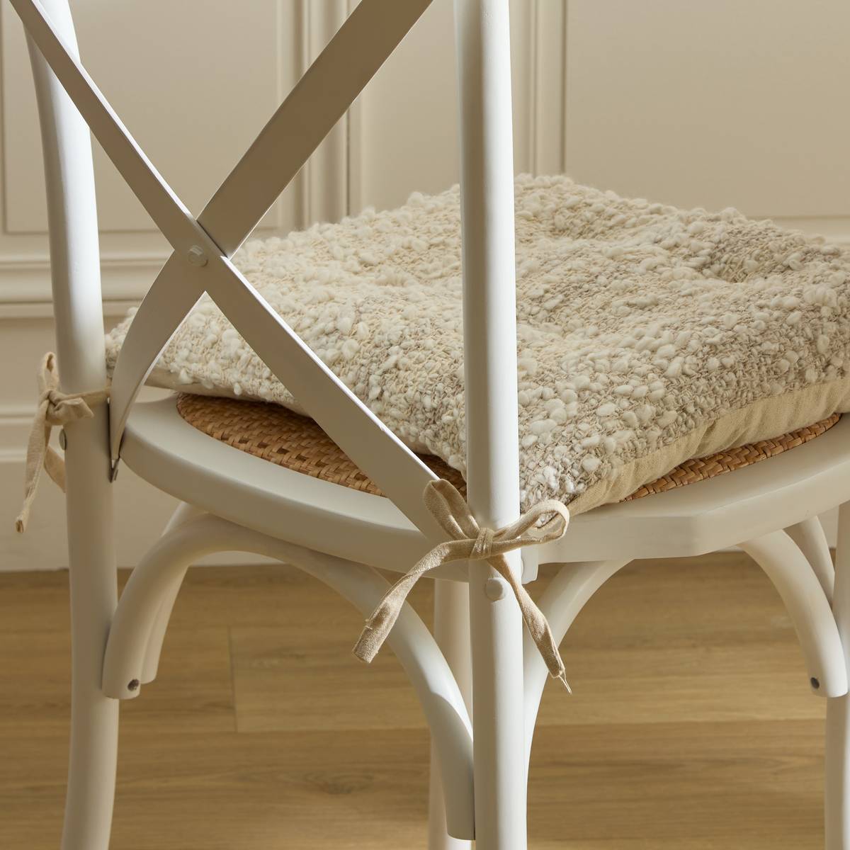 Galette de chaise carrée en coton BERYL beige lin, ATMOSPHERA