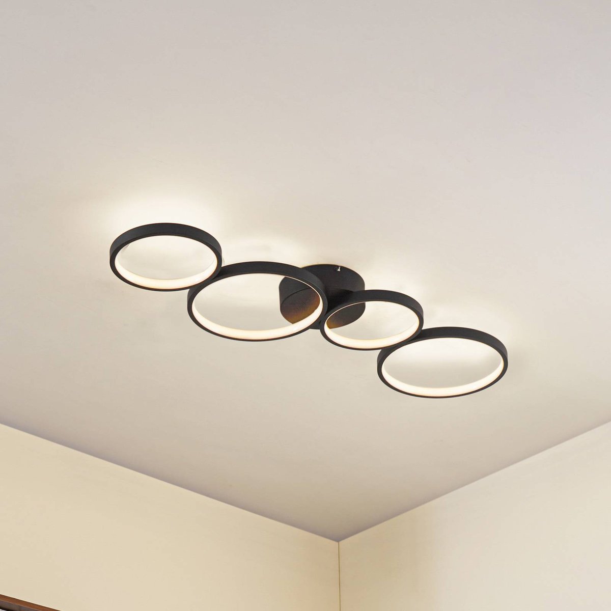 Plafonnier en aluminium moderneLED noir brossé, LINDBY