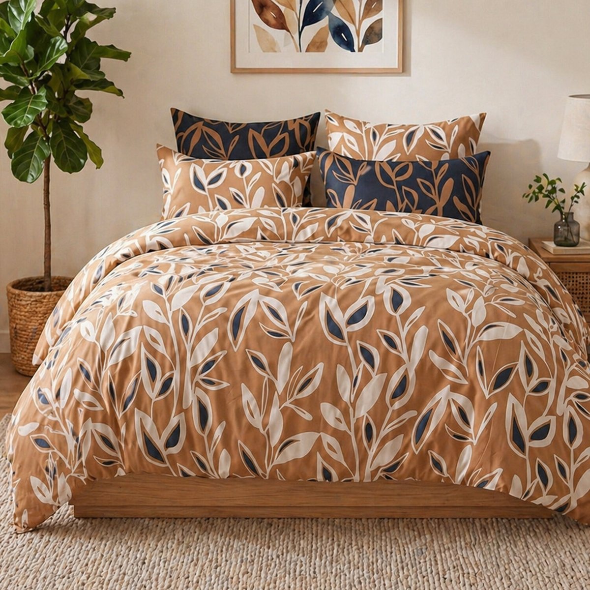 Parure housse de couette imprimée végétale en coton, LINDA multicolore, ATELIER DU COTON