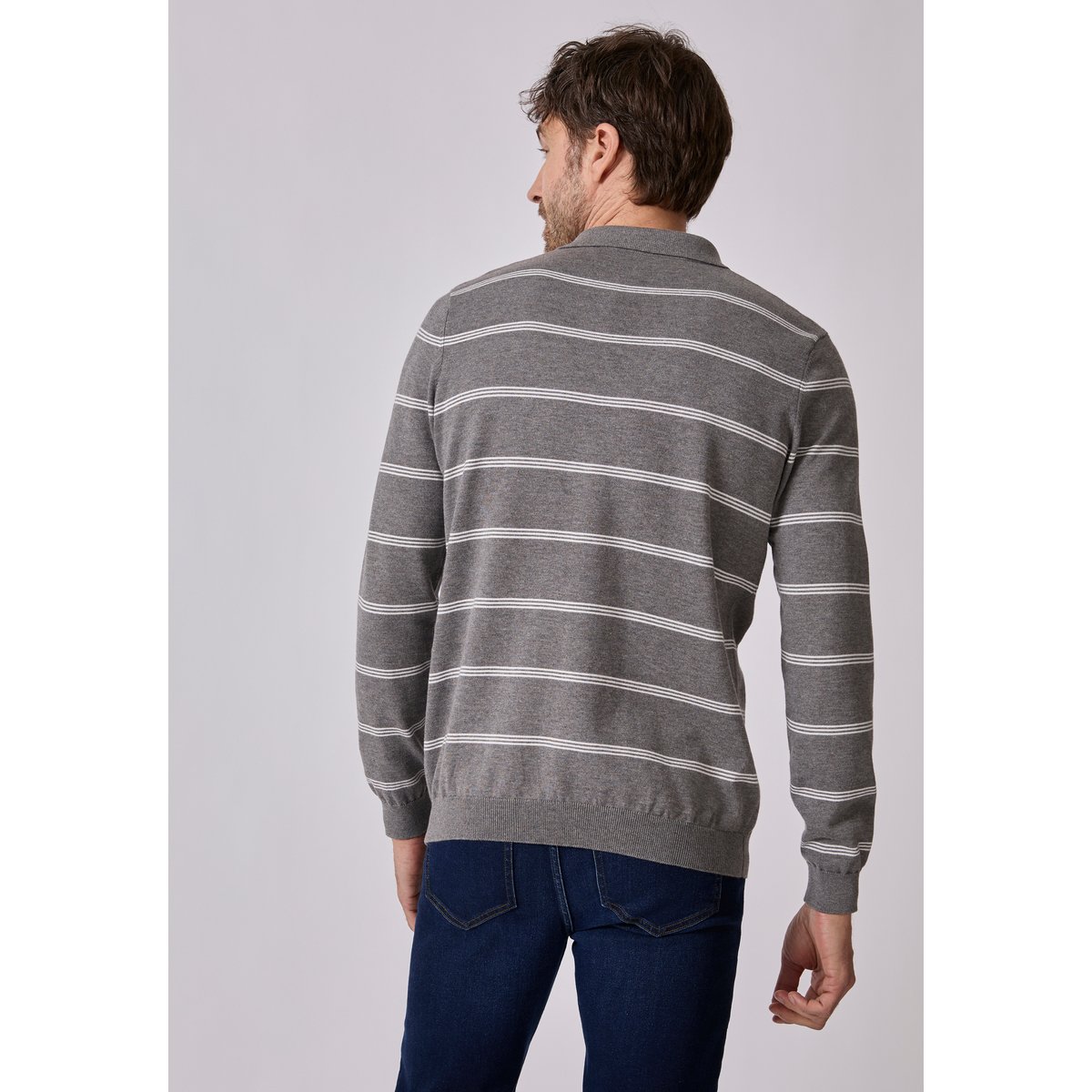 Pull col polo rayé gris chiné rayé, DAMART