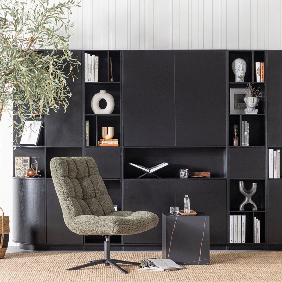 Meuble TV 2 tiroirs en bois L78cm- FINCA noir, WOOOD