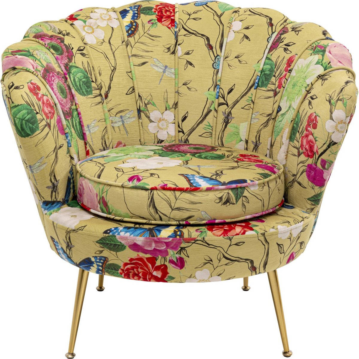 Fauteuil imprimé fleurs et papillons, FLOWER FEVER jaune, KARE DESIGN