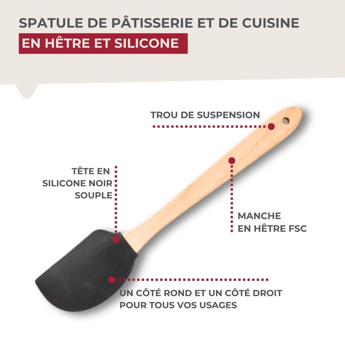 Spatule à pâtisserie silicone ACACIA noir,bois brun, FACKELMANN