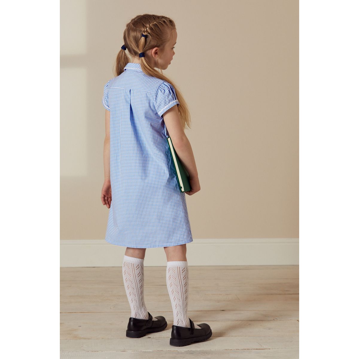 Robe d'école vichy à boutons et dentelle bleu moyen, NEXT