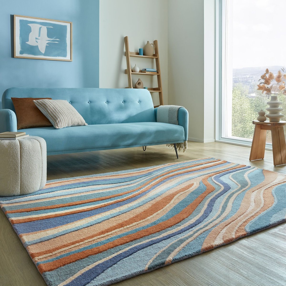 Tapis en laine ABSTRACT FLOW bleu, FLAIR RUGS