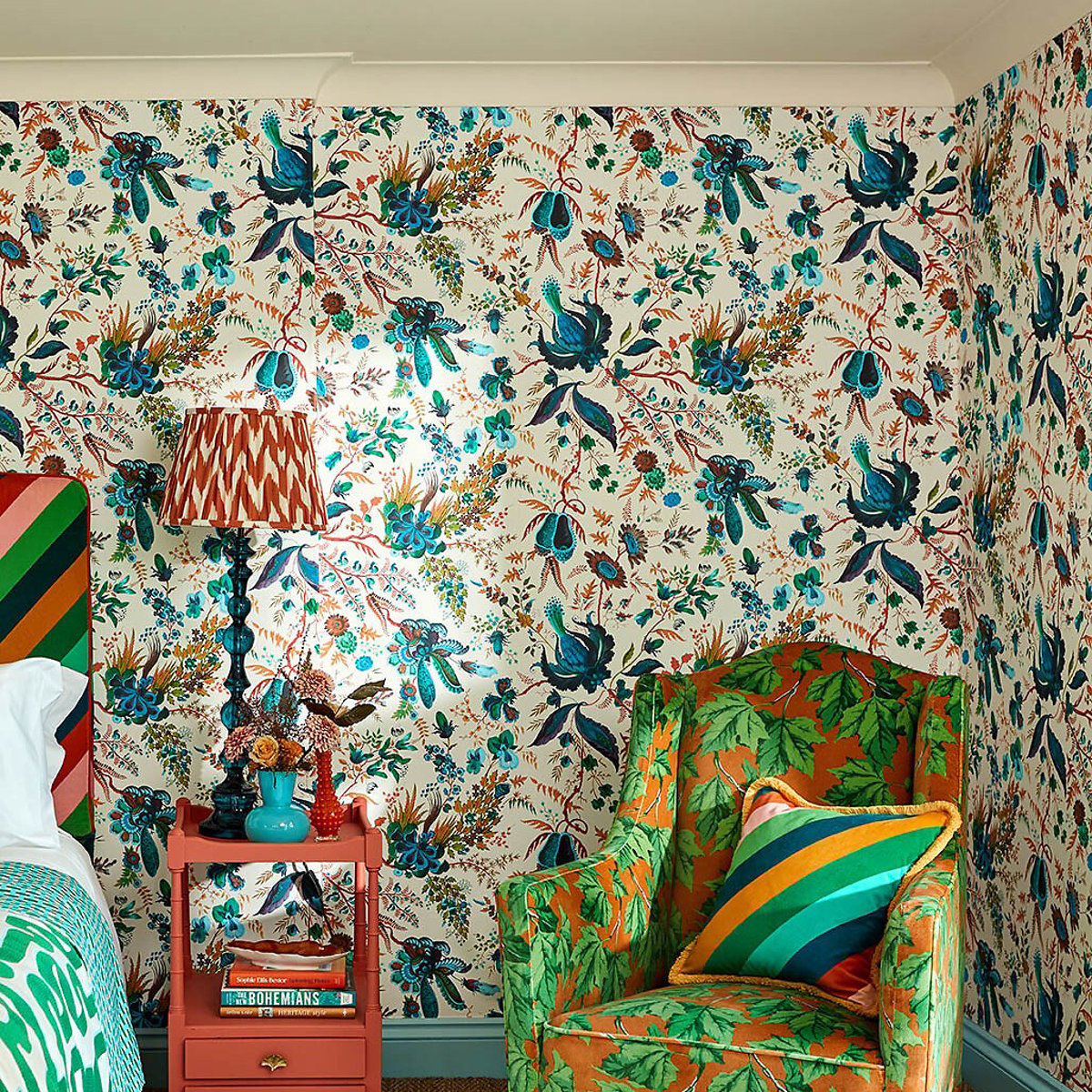 Wonderland Floral Lapis Emerald Carnelian Wallpaper cream, HARLEQUIN X SOPHIE ROBINSON
