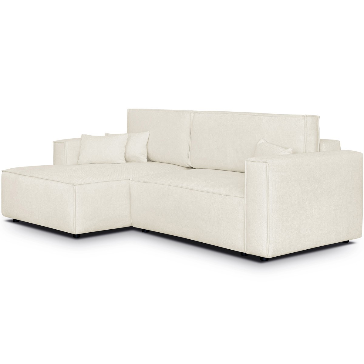 Canapé d'angle à gauche convertible 3 places en tissu chenille - ASTI beige, HOMIFAB