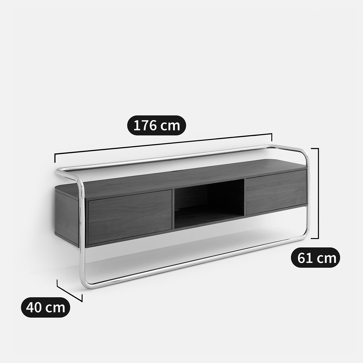 Meuble TV caisson 2 portes, largeur 176 cm, GIORGIO coloris noyer/chrome, LA REDOUTE INTERIEURS