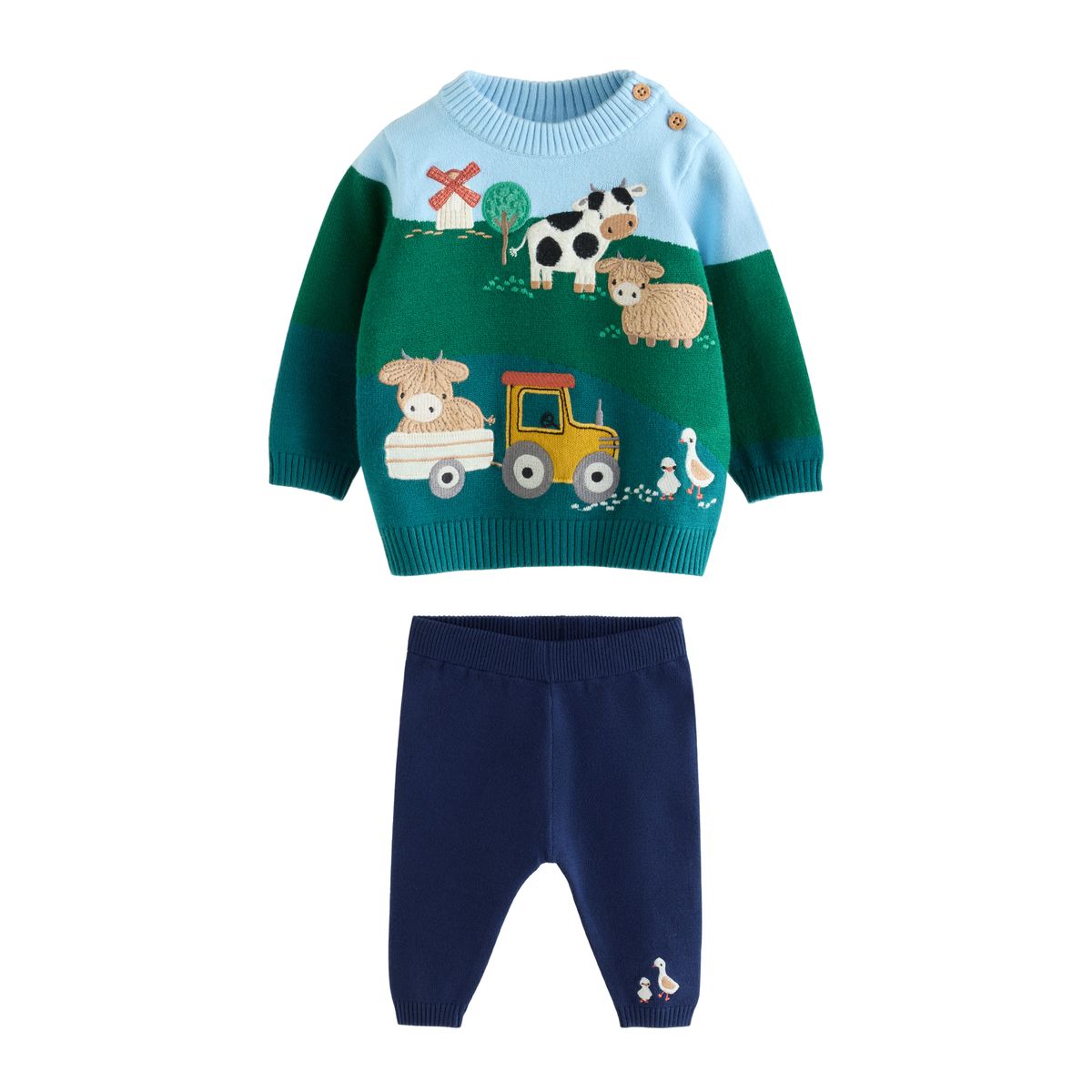 Ensemble bébé pull en maille et legging ferme hamish verte/bleue, NEXT