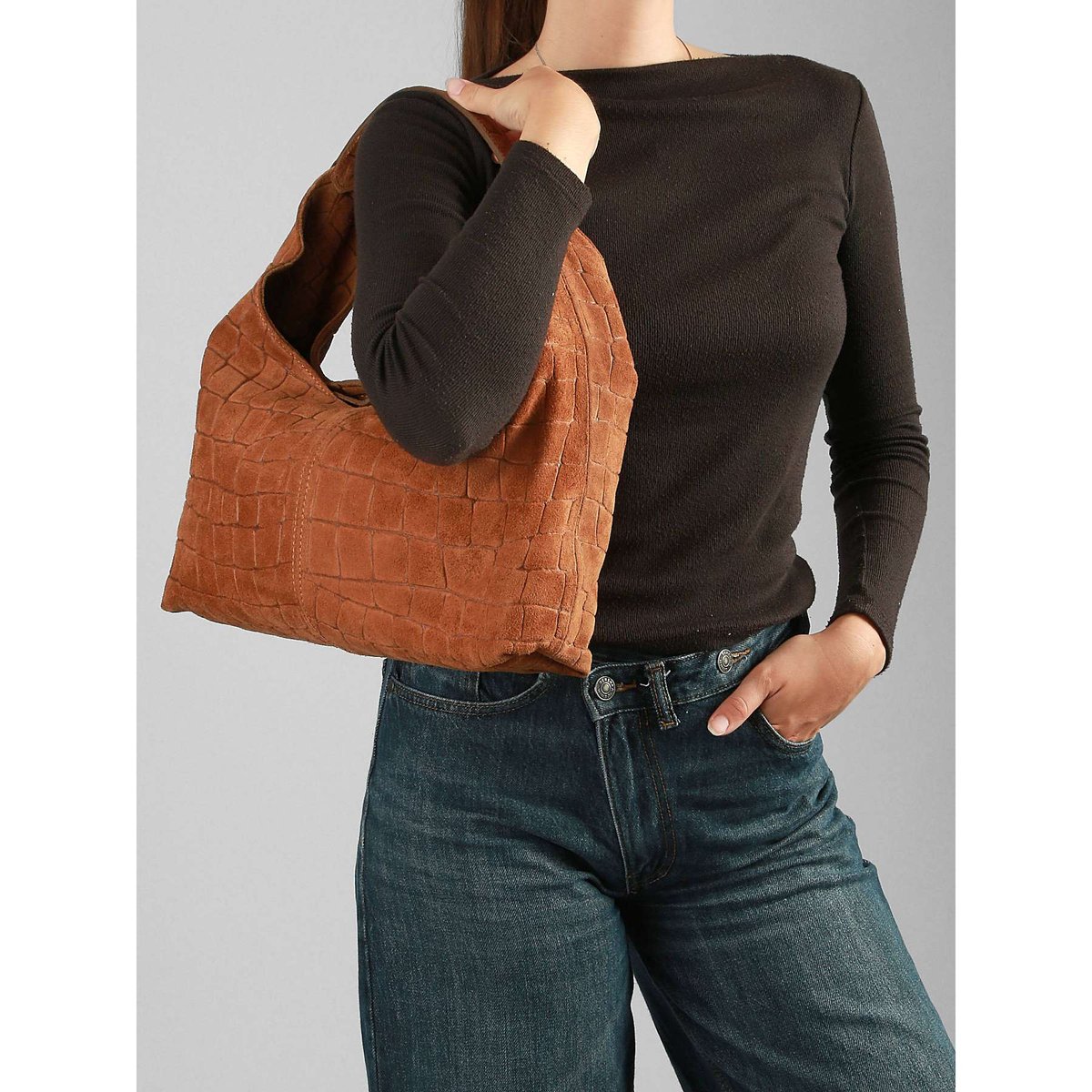 sac porté épaule Velvet croco cuir cuoio, MILANO