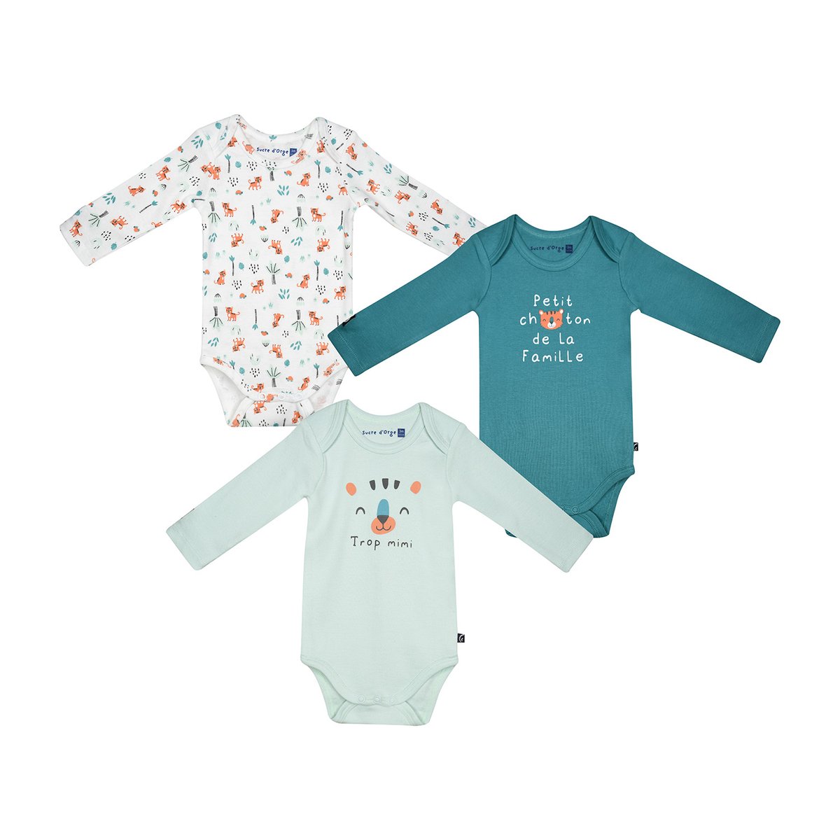 Lot de 3 bodies gustave manches longues bebe vert, SUCRE D'ORGE