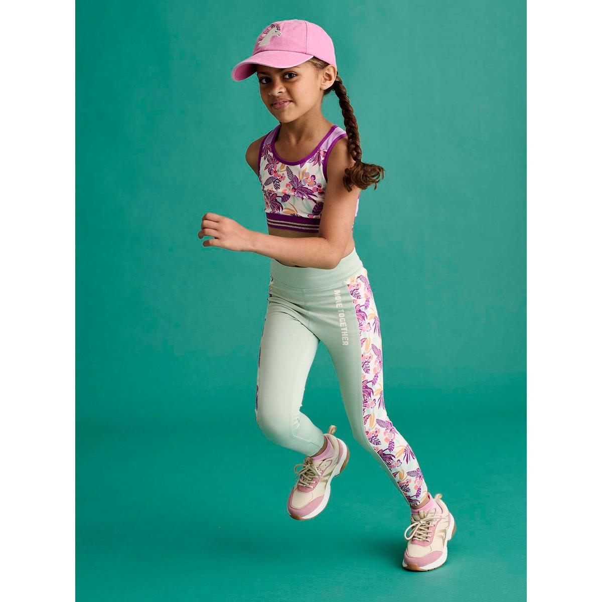 Legging technique sport bandes côtés imprimées vert sauge, VERTBAUDET