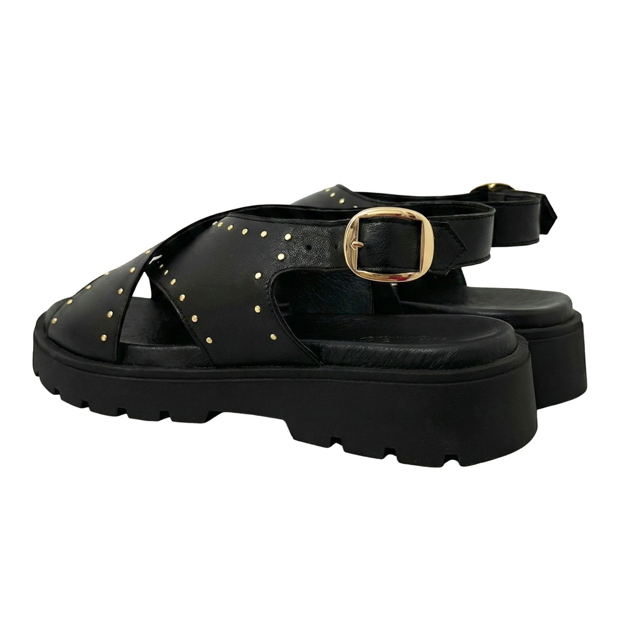 Sandales gomme Lou cuir lisse noir, JULES & JENN