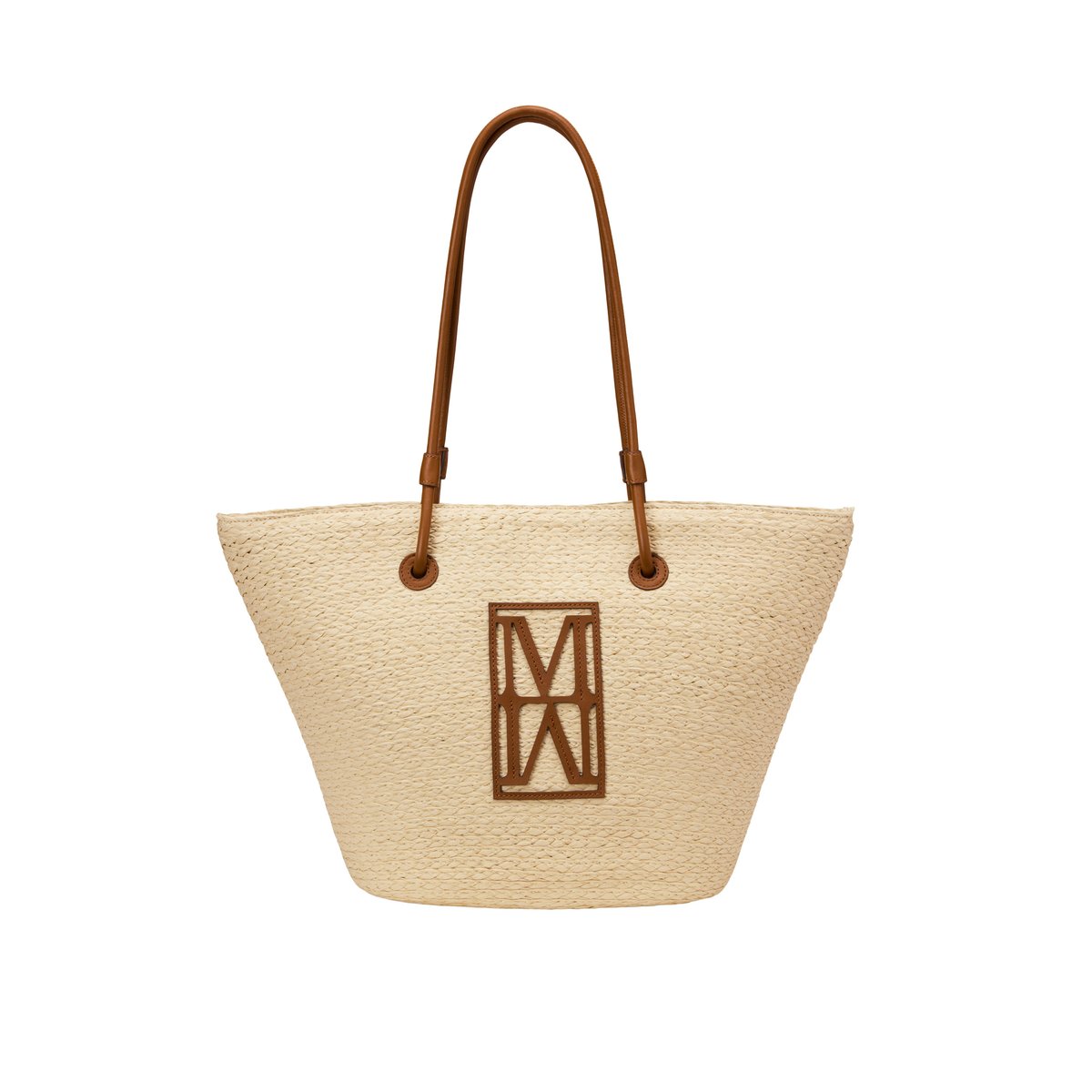 Shopper en raphia large avec détails élégants en cuir véritable cognac, MARC O'POLO