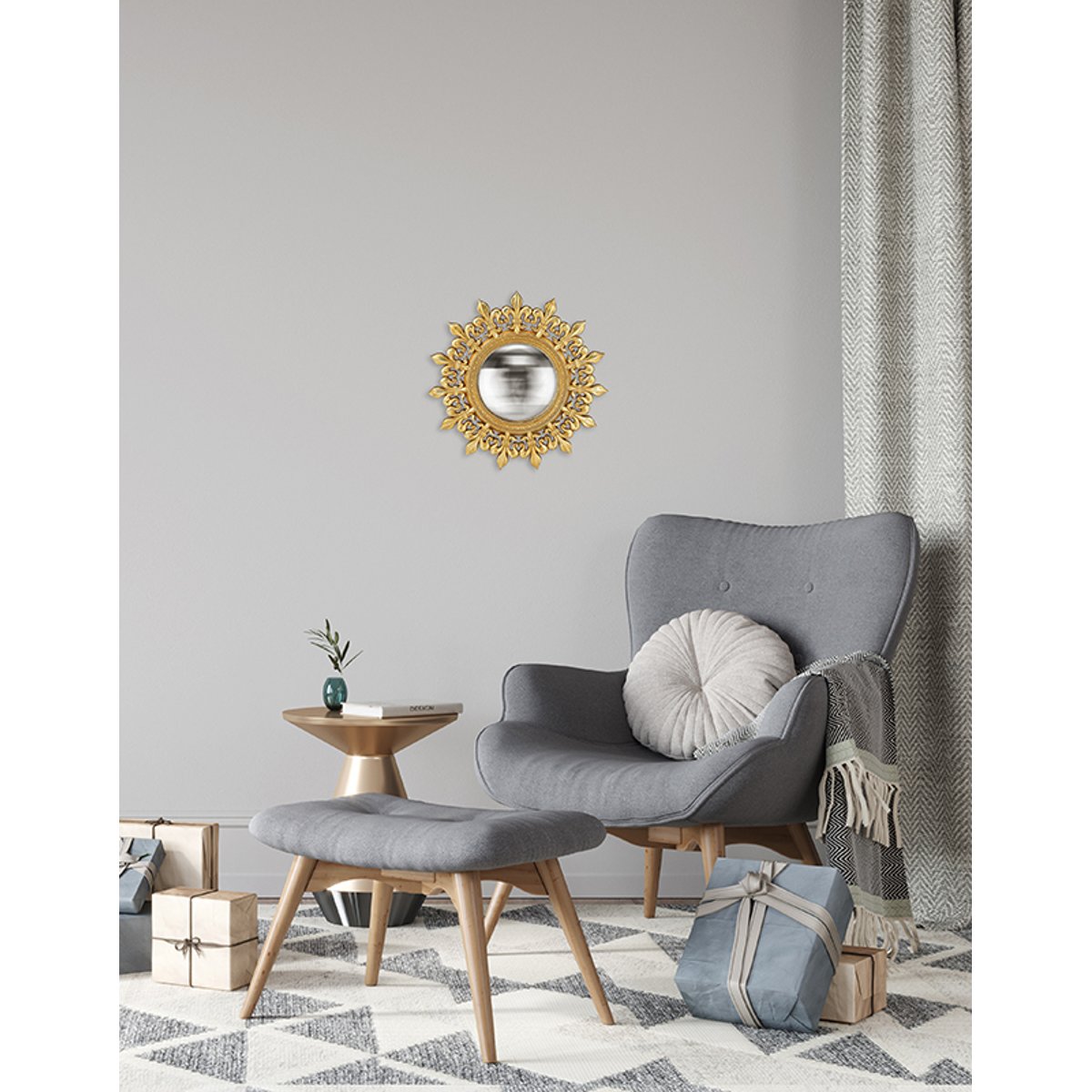 Miroir soleil rond convexe 25cm or, EMDE