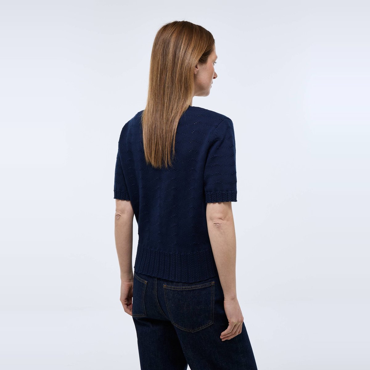 Pull manche courte ajouré drapeau, MONOPRIX