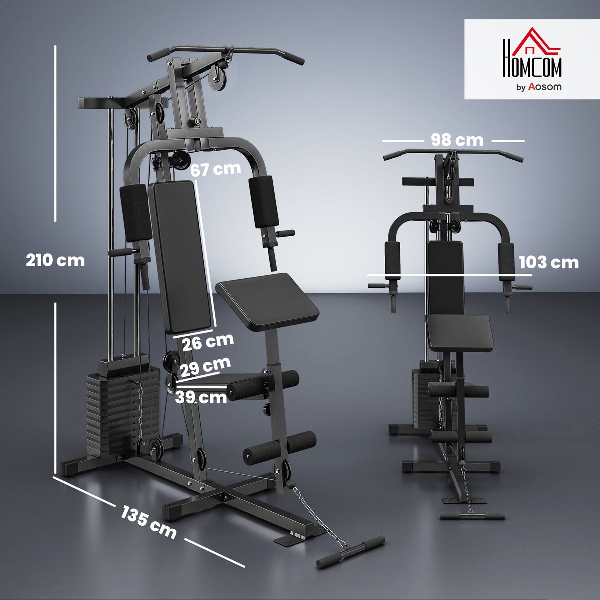 Station de musculation polyvalente Acier Noir noir, HOMCOM