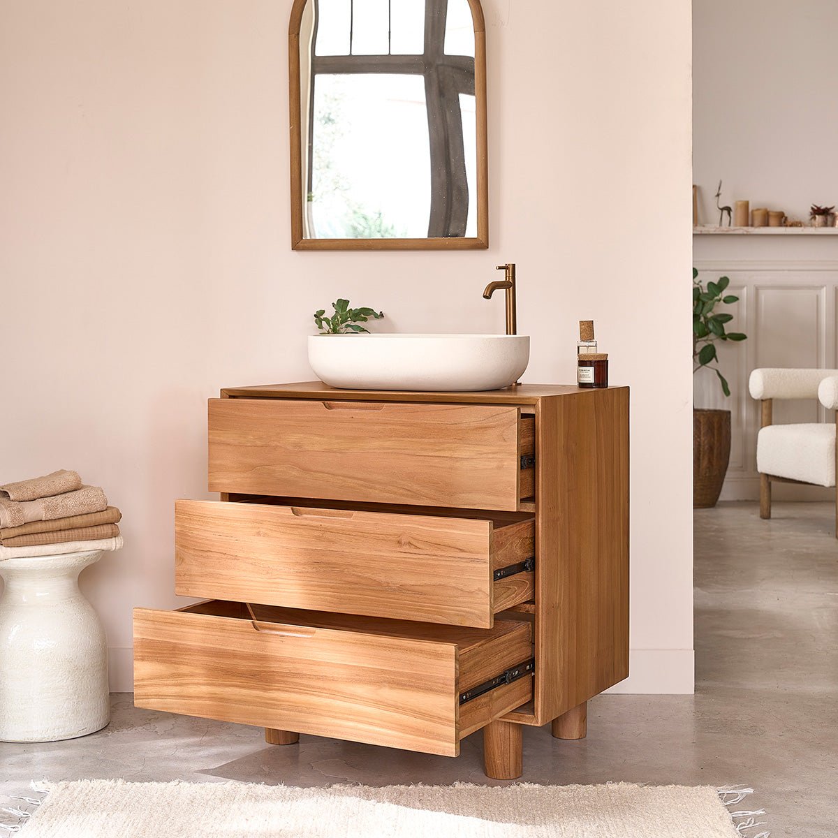 Meuble sous vasque en teck massif 80 cm  GUSTAVE naturel, BERAH GETAH
