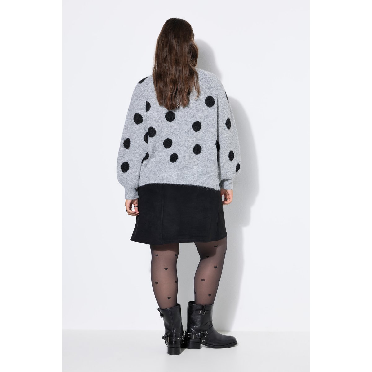 Cardigan, coupe oversize, à pois gris clair chiné, STUDIO UNTOLD