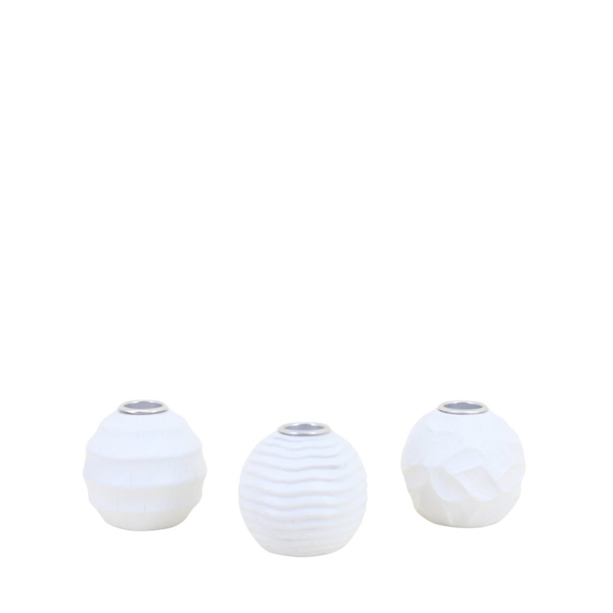 Set de 3 bougeoirs en résine texturée blanc, ORNAMI