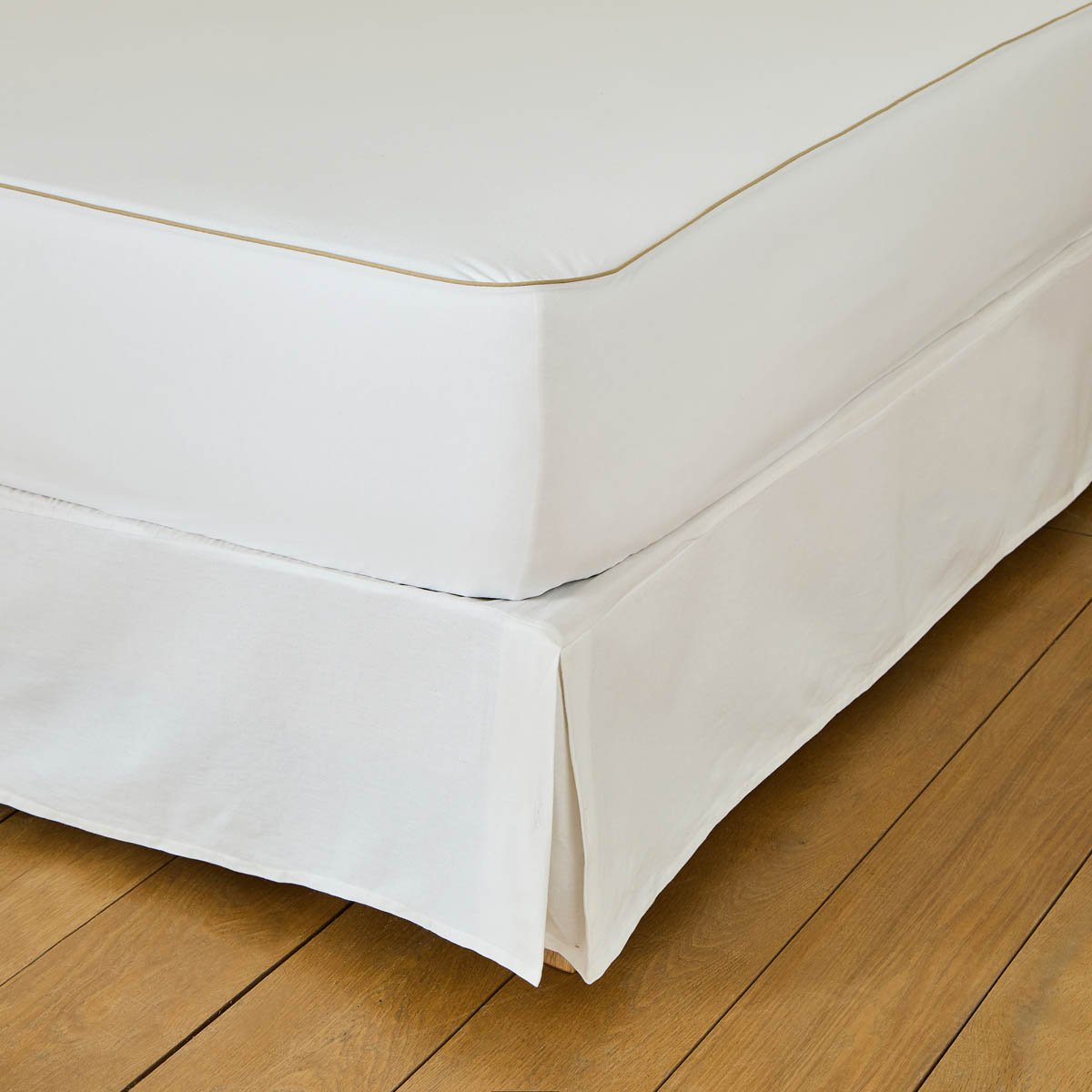 Protège matelas coton imperméable - passepoil beige blanc, DROUAULT