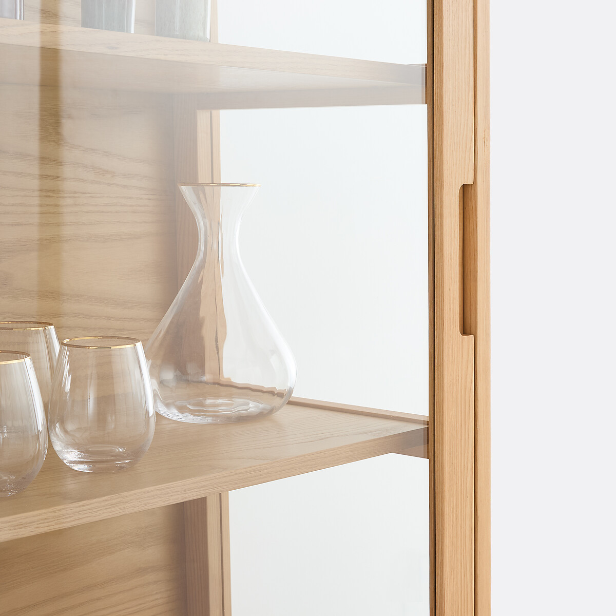 Vitrine en frêne massif et placage chêne, 4 portes, hauteur 180 cm, Tress coloris chêne, LA REDOUTE INTERIEURS