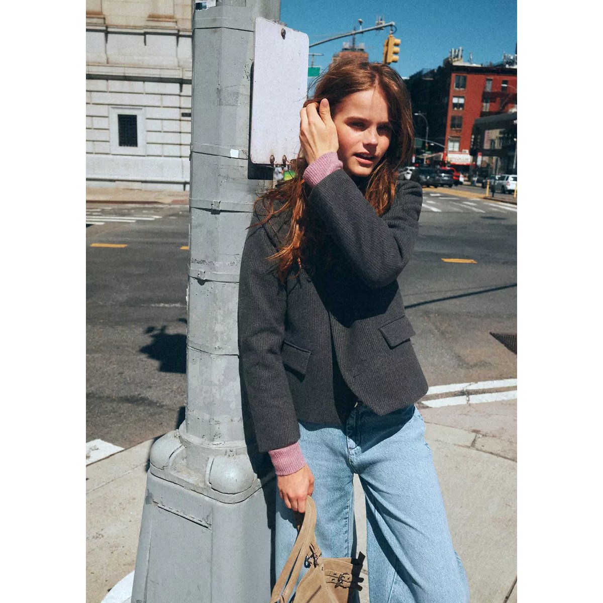 Blazer croisé à poches à rabat gris, MANGO TEEN
