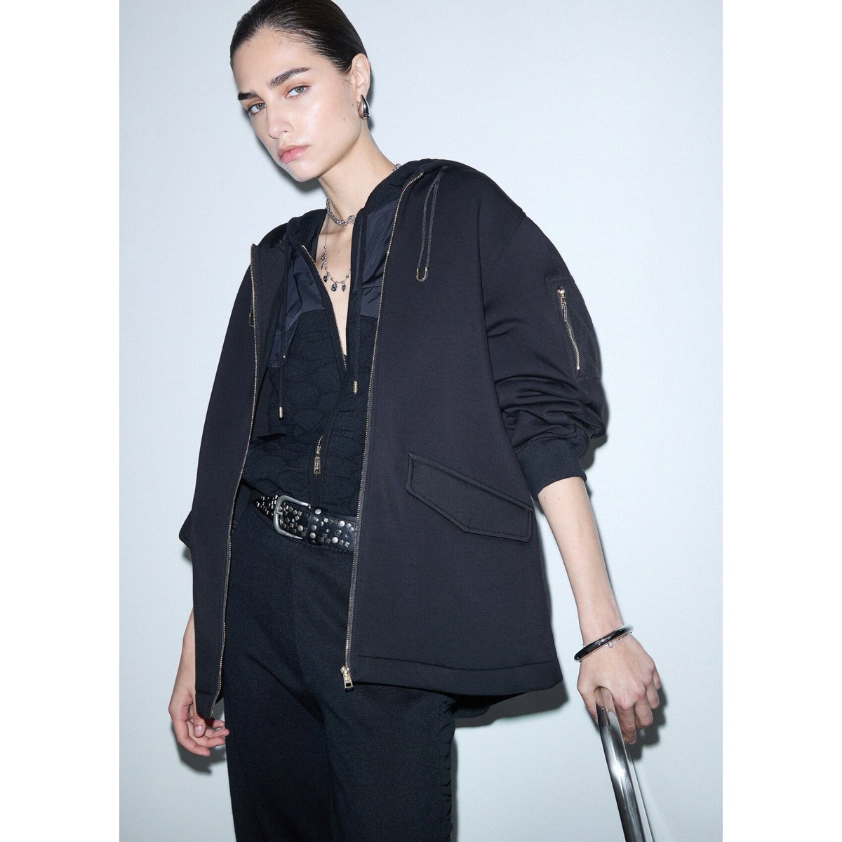 Blouson oversize avec capuche noir, LIU JO