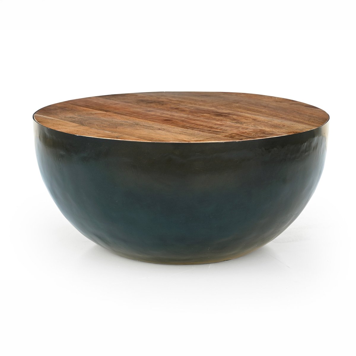 Table basse ronde en bois massif et métal D70 cm - TAJY bois foncé et noir, MAISON PAVANE