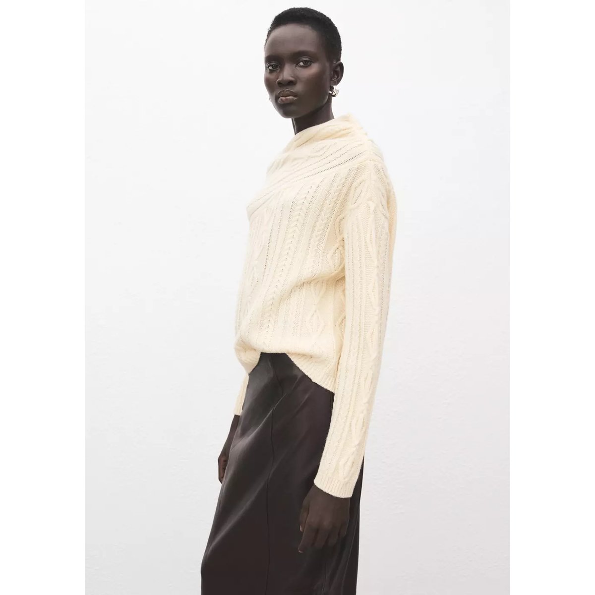 Pull-over laine mélangée torsades écru, MANGO