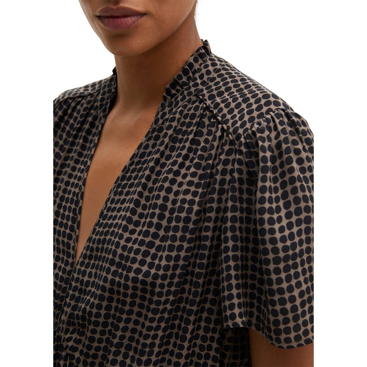 Robe courte coupe trapèze en viscose fluide marron, MARC O'POLO