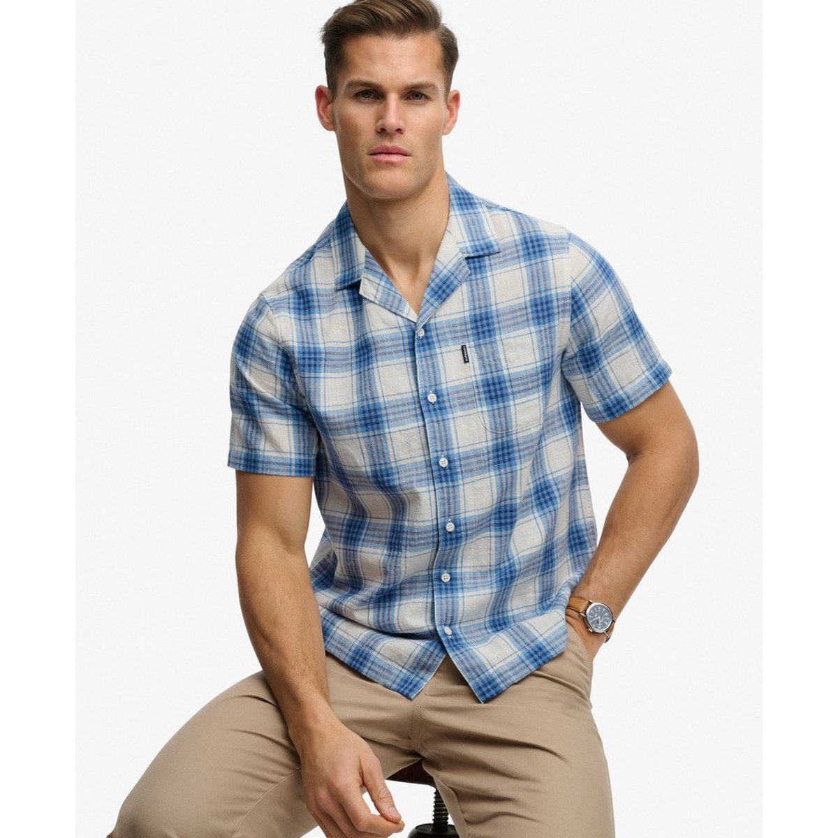 Chemise à carreaux Cabana manches courtes blanc à carreaux harbour, SUPERDRY