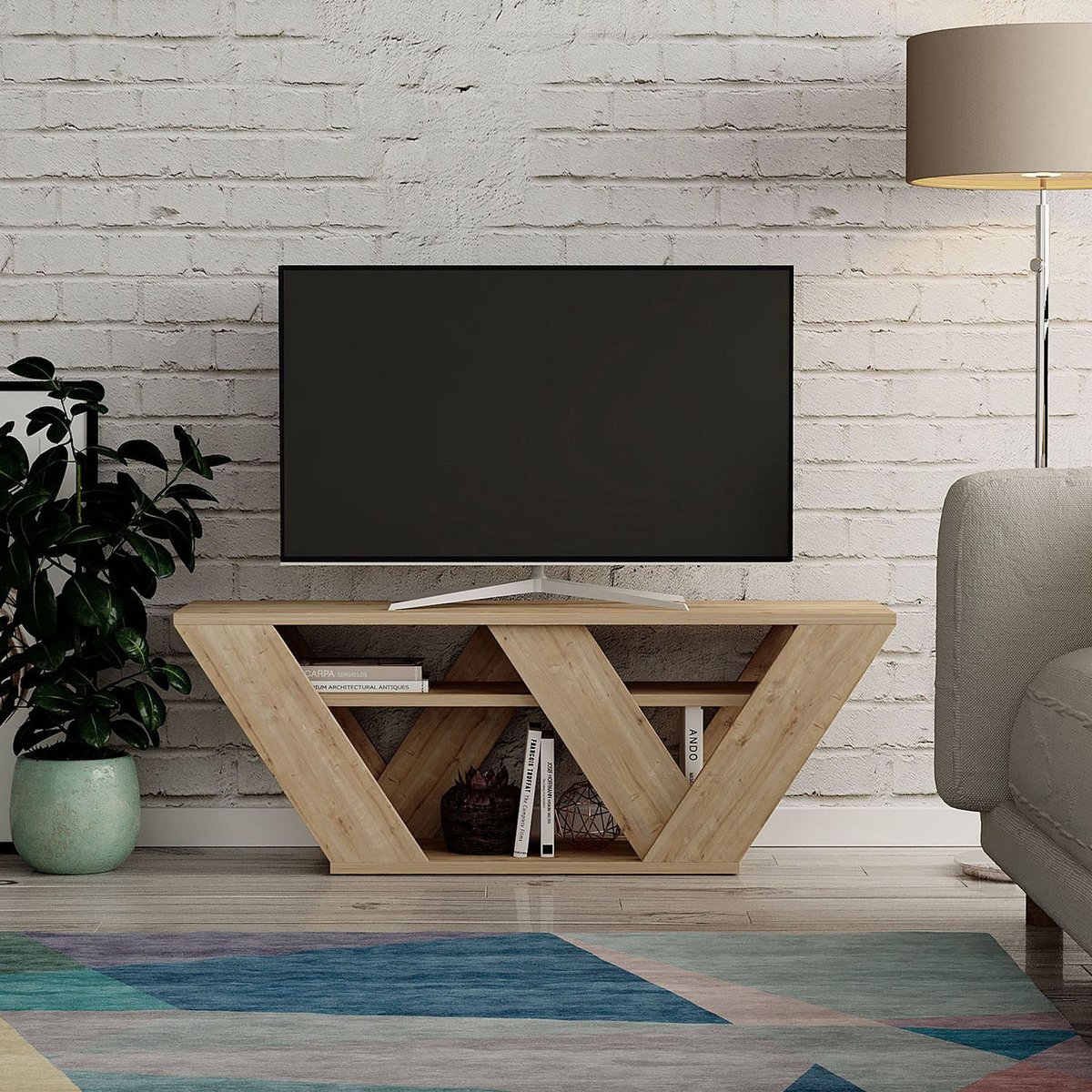 Meuble TV 3 étagères L110 cm - Pipralla marron, CALICOSY
