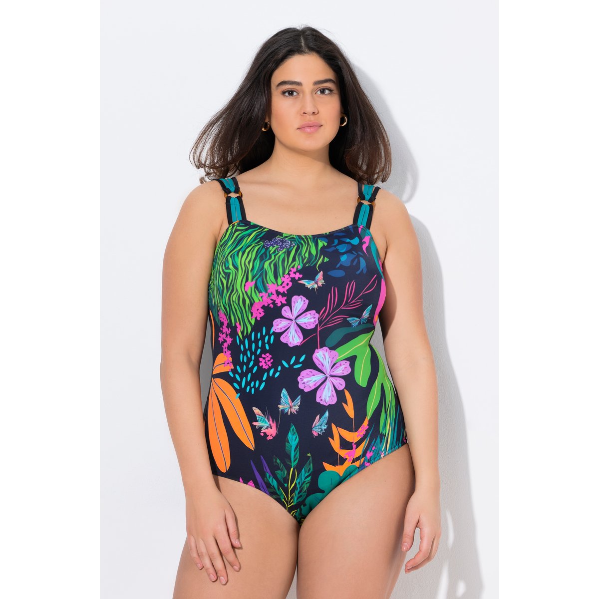 Maillot de bain, motif à fleurs noir, ULLA POPKEN