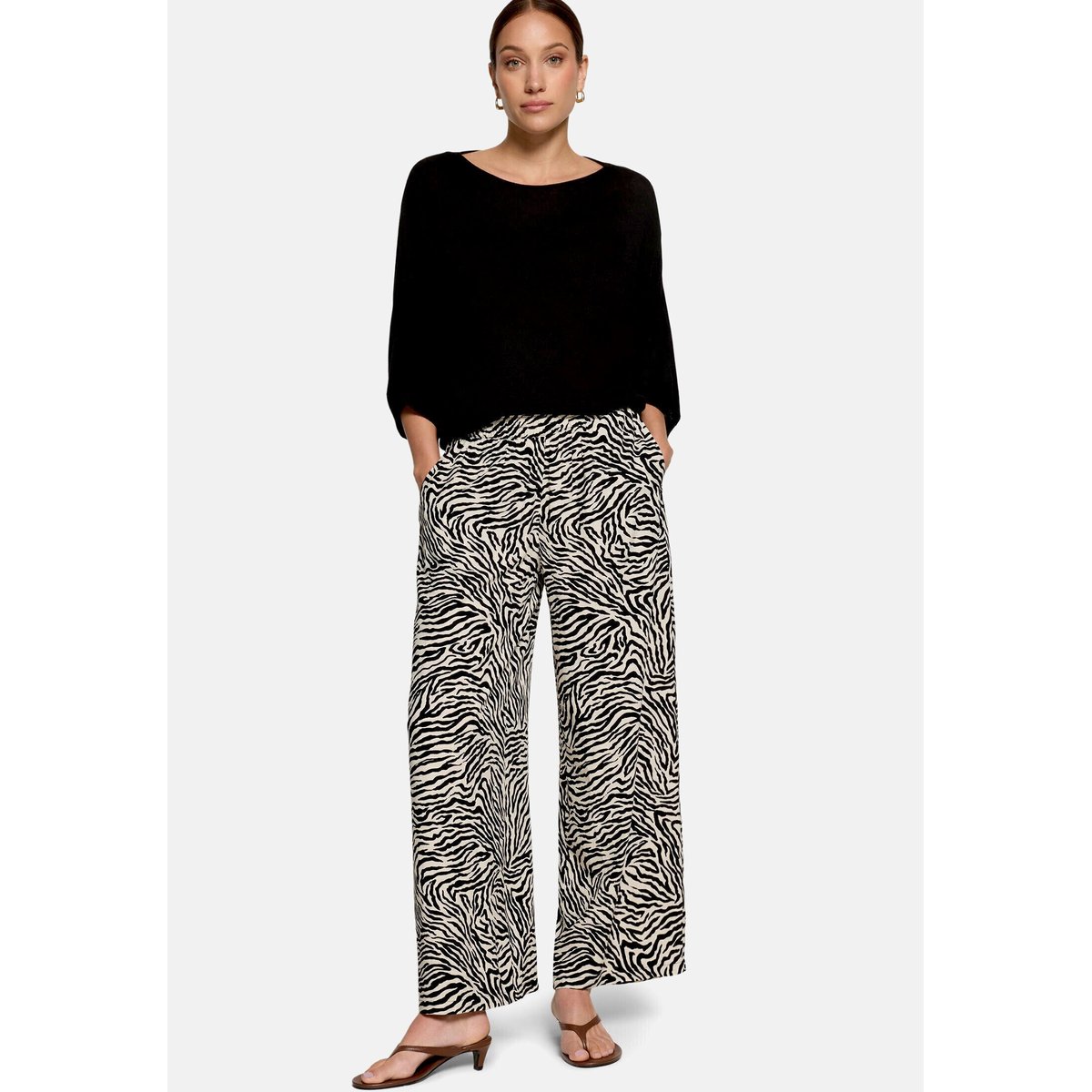 Pantalon à enfiler à jambes larges cream/black, ZERO