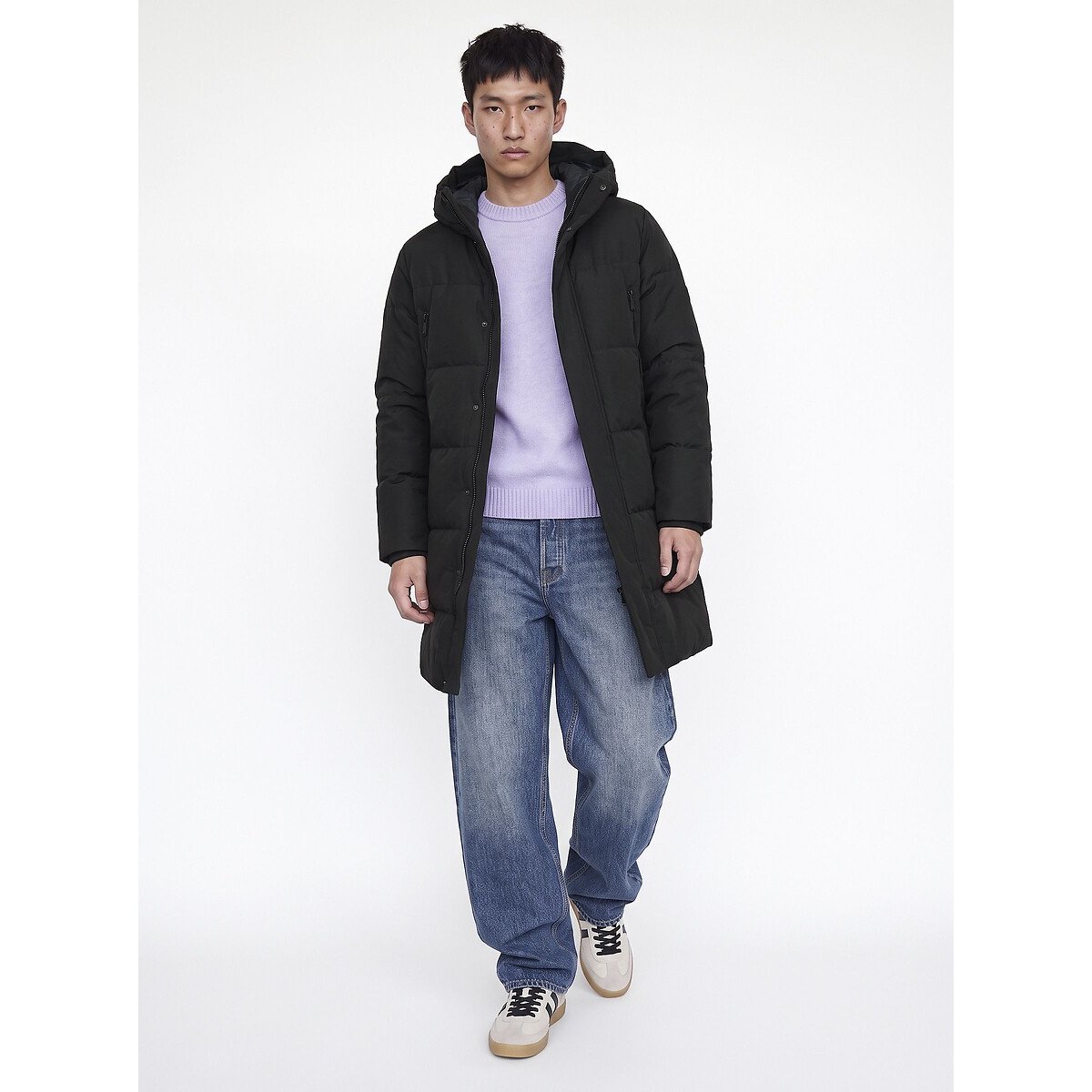 Blusão de comprimento médio com capuz fixo e gola subida, especial inverno preto , JACK & JONES