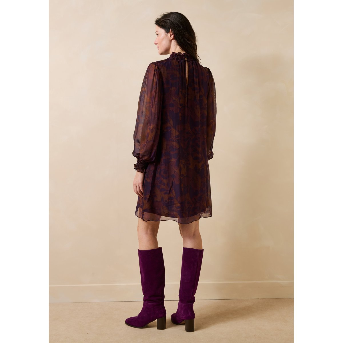 Robe courte manches longues col montant viola/tandoori, LA FEE MARABOUTEE