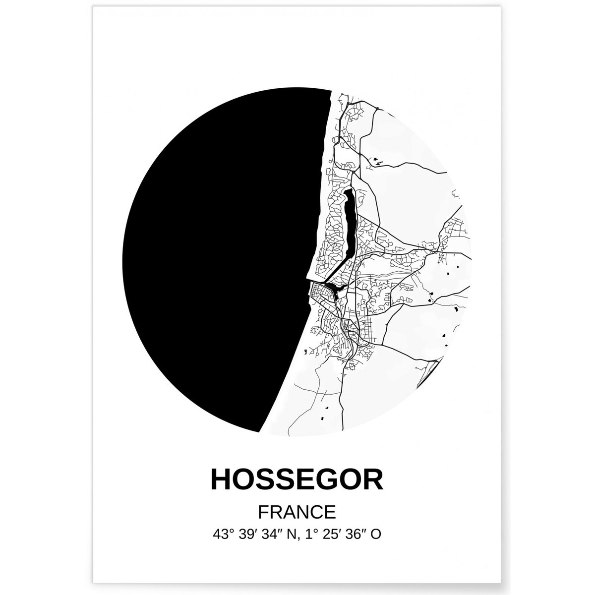 Affiche Carte Hossegor blanc, L'AFFICHERIE