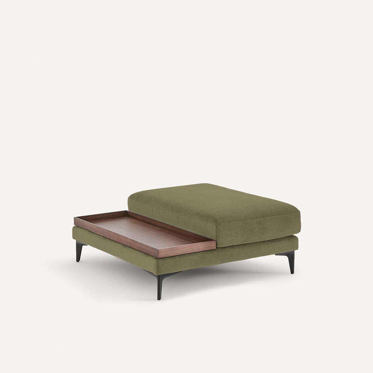 Repose-pieds avec plateau, en velours stone, MODERNISTE vert mousse, EMMANUEL GALLINA X AM.PM