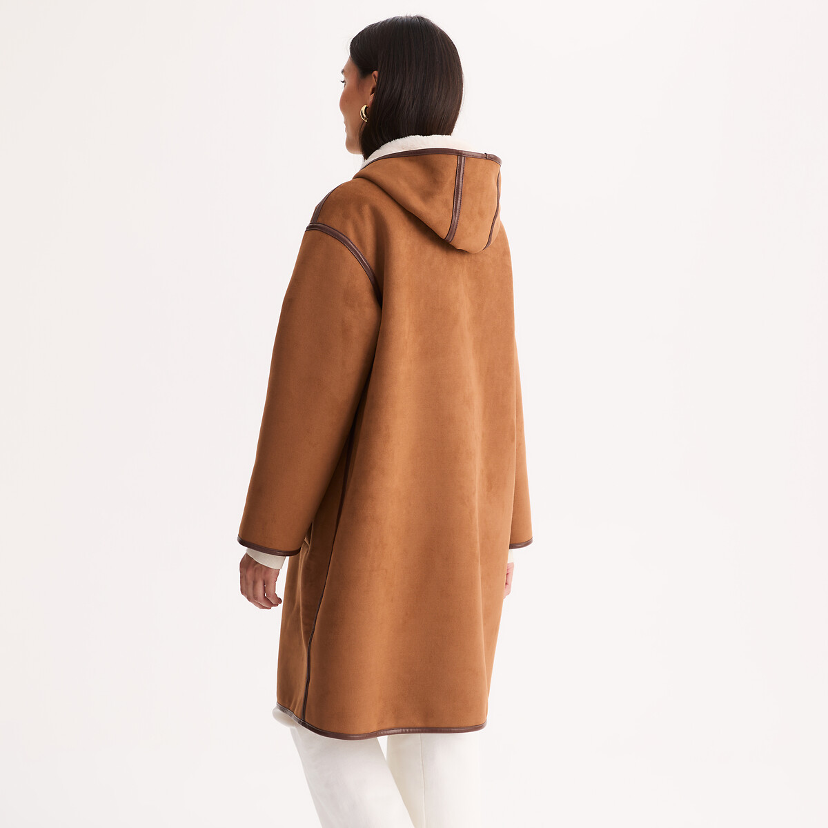 Manteau mi-long à capuche, réversible camel/écru, ANNE WEYBURN
