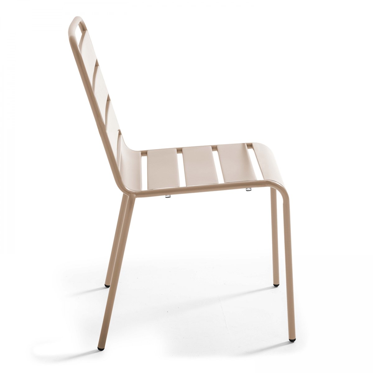 Salon de jardin table ronde et 4 chaises en métal, PALAVAS taupe, OVIALA