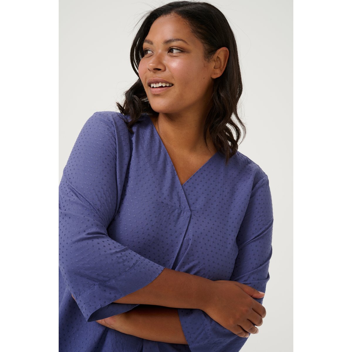 Blouse with long sleeve bleu blue indigo, KAFFE CURVE